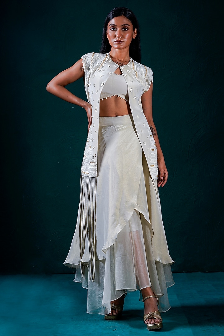 Mint Tissue Hand Embroidered Jacket Set by URMIL at Pernia's Pop Up Shop