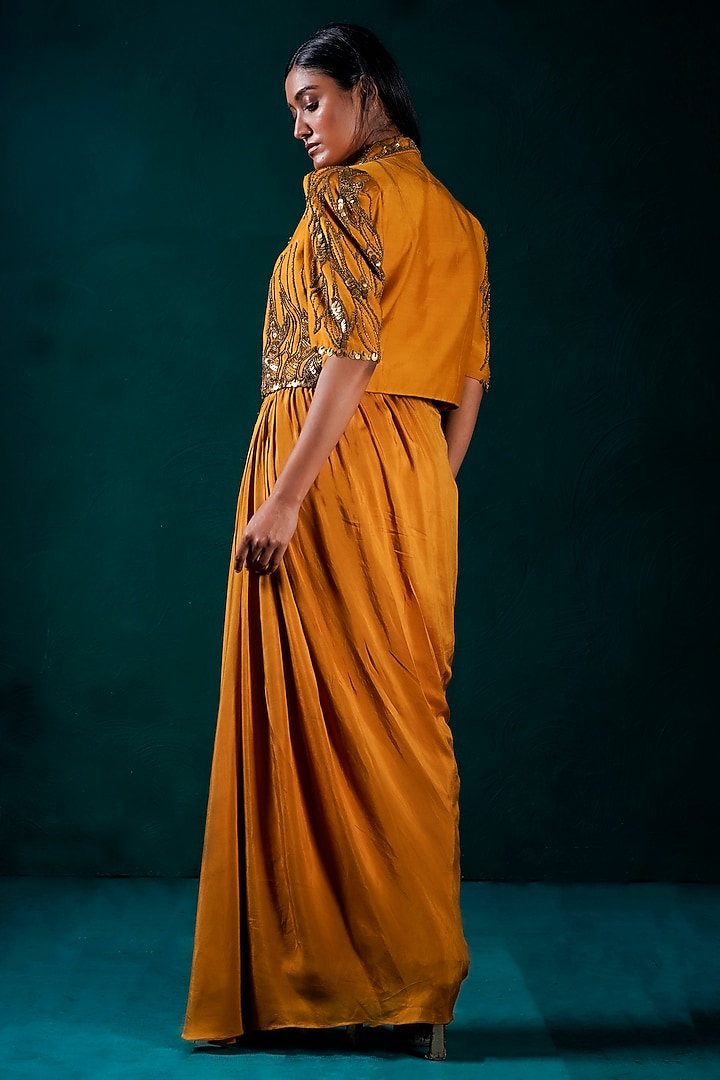 Golden Muslin Pick-Up Skirt Set by URMIL at Pernia's Pop Up Shop