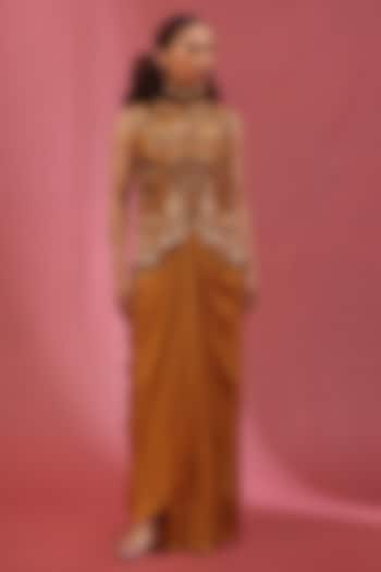 Golden Muslin Hand Embroidered Jacket Set by URMIL at Pernia's Pop Up Shop