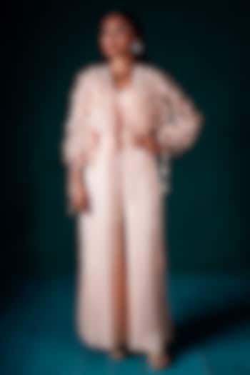 Peach Satin Jumpsuit With Hand Embroidered Jacket by URMIL at Pernia's Pop Up Shop