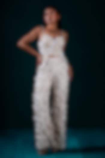 Ivory Organza Hand Embroidered Co-Ord Set by URMIL at Pernia's Pop Up Shop