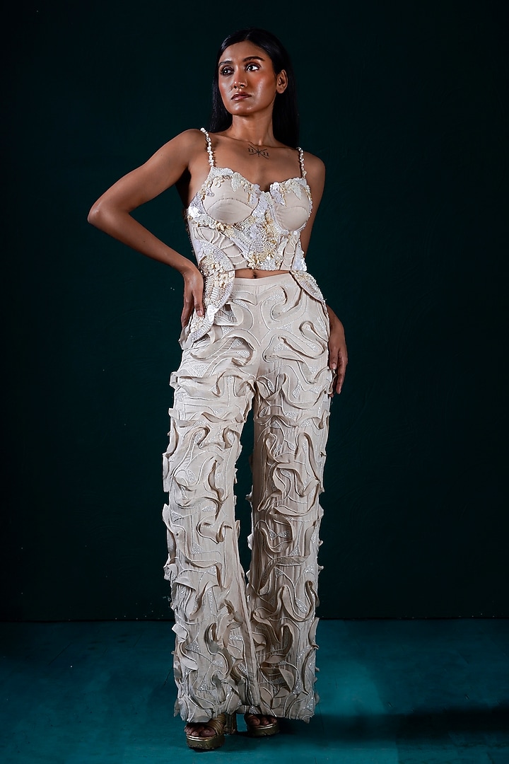 Ivory Organza Hand Embroidered Co-Ord Set by URMIL at Pernia's Pop Up Shop