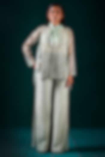 Mint Organza & Tissue Hand Embroidered Co-Ord Set by URMIL at Pernia's Pop Up Shop