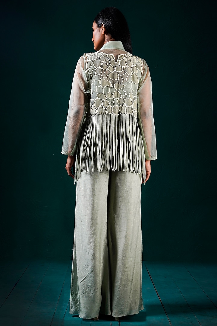 Mint Organza & Tissue Hand Embroidered Co-Ord Set by URMIL at Pernia's Pop Up Shop