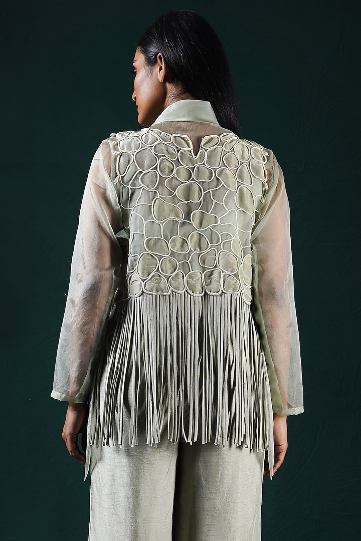 Mint Organza & Tissue Hand Embroidered Co-Ord Set by URMIL at Pernia's Pop Up Shop