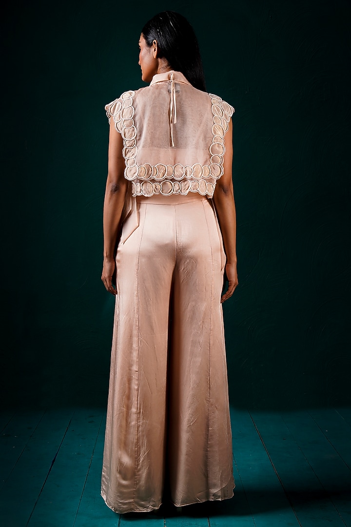 Peach Organza & Tissue Hand Embroidered Co-Ord Set by URMIL at Pernia's Pop Up Shop