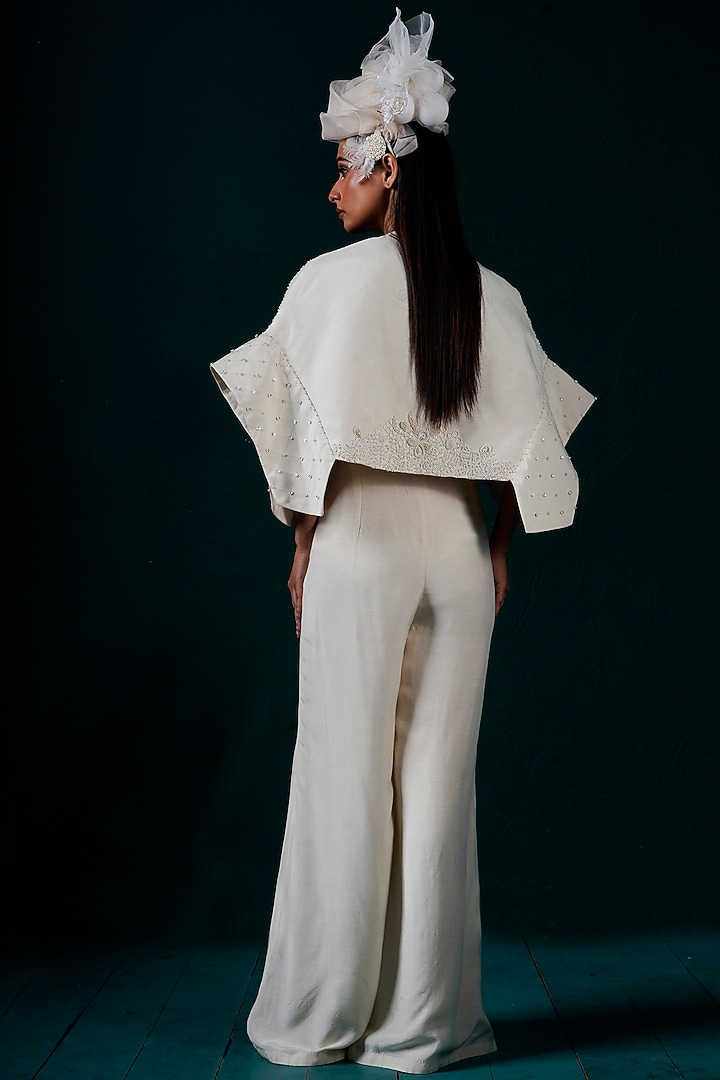 Ivory Muslin Hand Embroidered Cape Set by URMIL at Pernia's Pop Up Shop