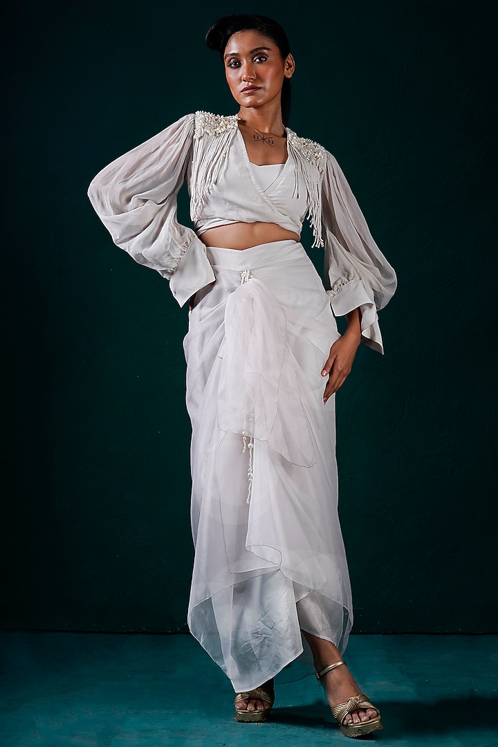 Ice-Colored Organza Hand Embroidered Skirt Set by URMIL at Pernia's Pop Up Shop