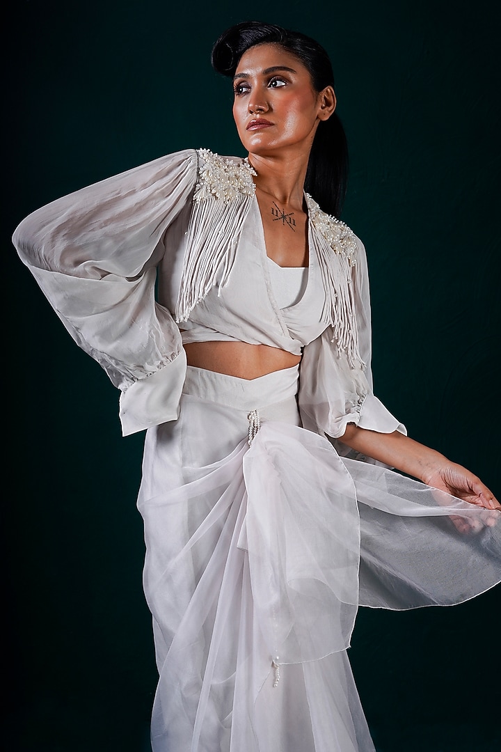 Ice-Colored Organza Hand Embroidered Skirt Set by URMIL at Pernia's Pop Up Shop