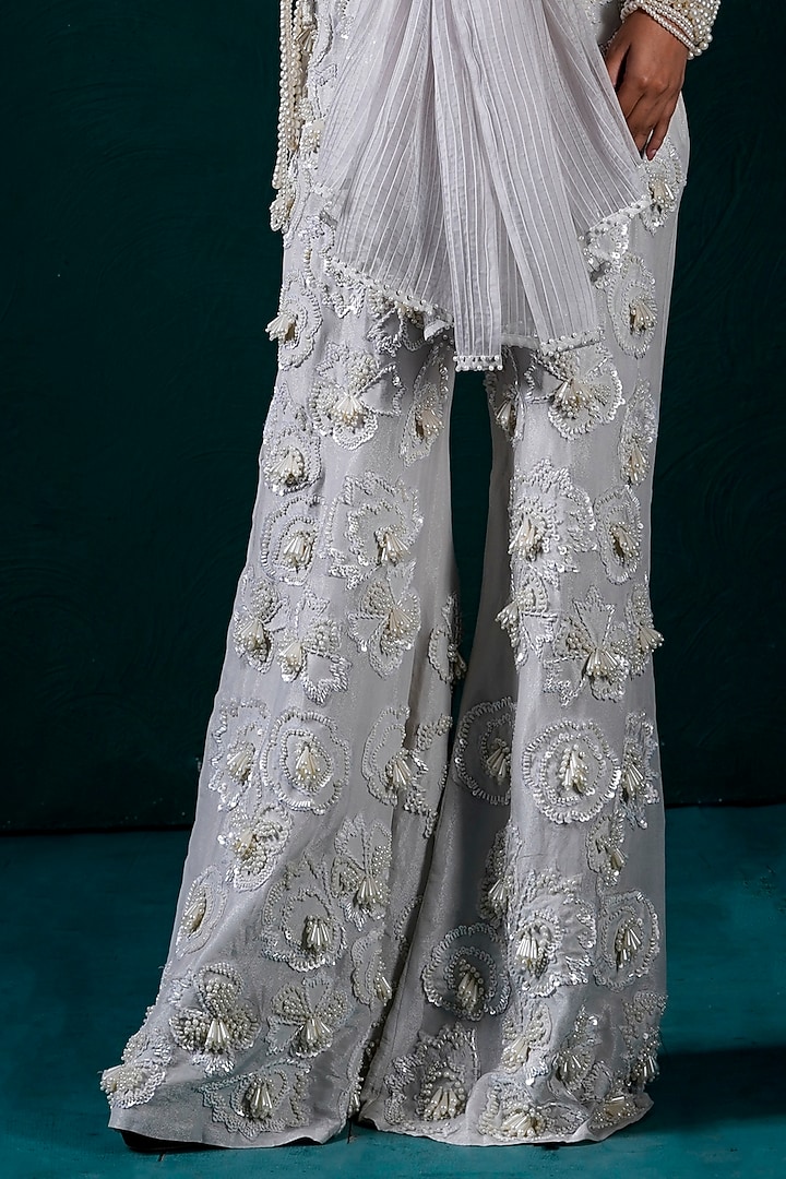 Ice-Colored Tissue Hand Embroidered Cape Set by URMIL at Pernia's Pop Up Shop