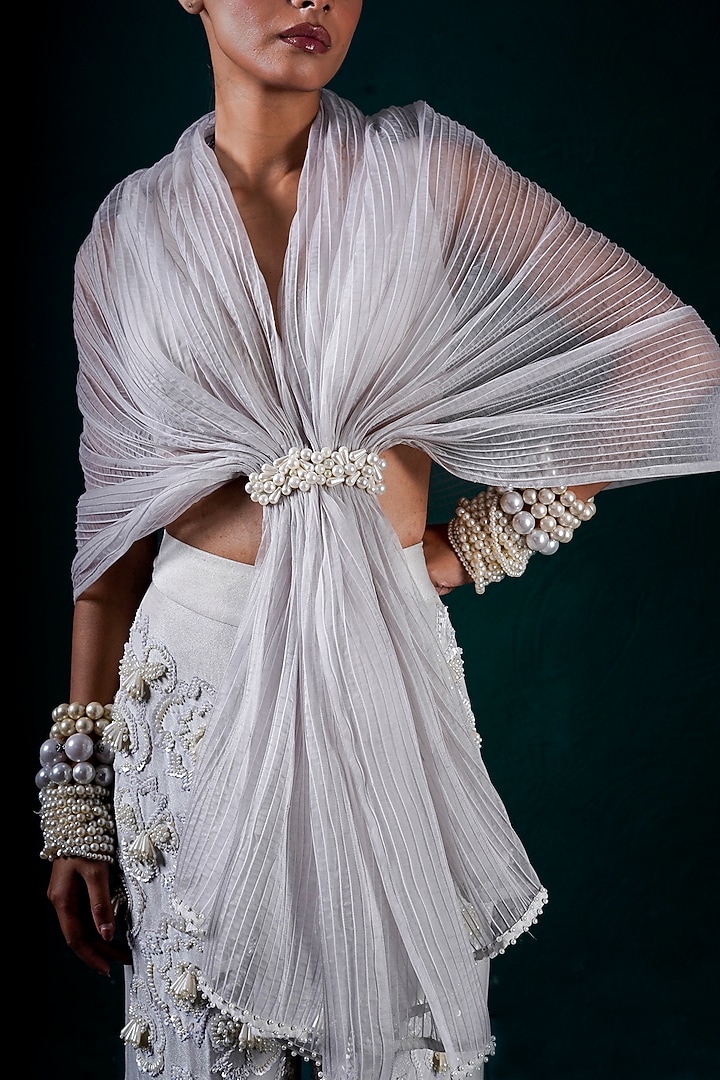 Ice-Colored Tissue Hand Embroidered Cape Set by URMIL at Pernia's Pop Up Shop