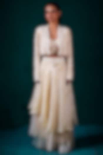 Ivory Muslin & Tissue Hand Embroidered Jacket Set by URMIL at Pernia's Pop Up Shop