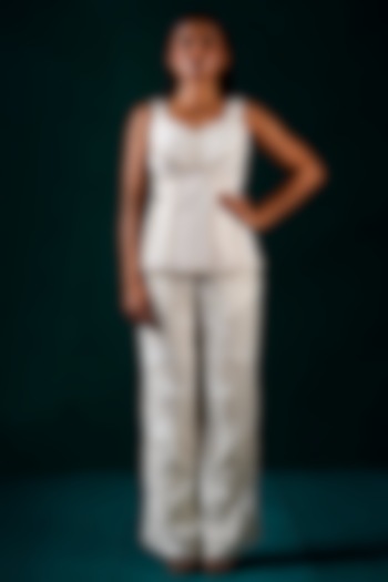 Ivory Muslin & Raw Silk Hand Embroidered Pant Set by URMIL at Pernia's Pop Up Shop