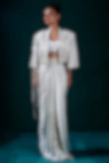 Mint Muslin Hand Embroidered Pickup Skirt Set by URMIL at Pernia's Pop Up Shop