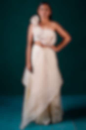 Ivory Tissue & Organza Hand Embroidered Skirt Set by URMIL at Pernia's Pop Up Shop