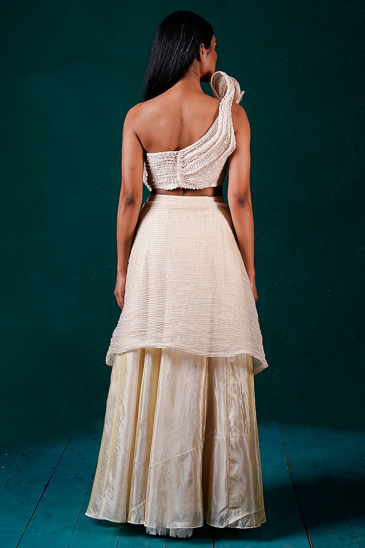 Ivory Tissue & Organza Hand Embroidered Skirt Set by URMIL at Pernia's Pop Up Shop