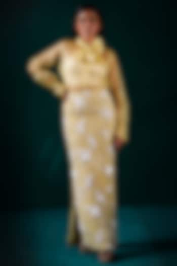 Sage Organza & Raw Silk Hand Embroidered Skirt Set by URMIL at Pernia's Pop Up Shop