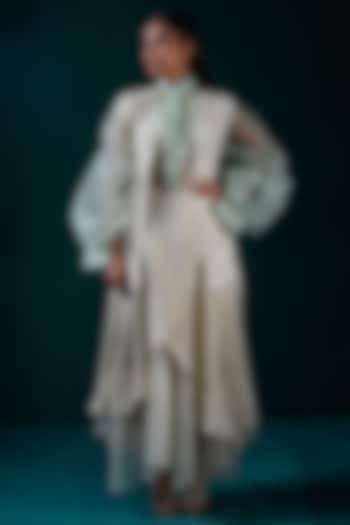 Mint Tissue & Organza Hand Embroidered Skirt Set by URMIL at Pernia's Pop Up Shop