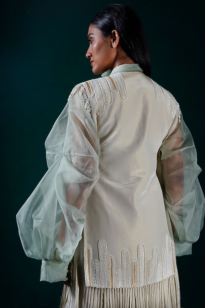 Mint Tissue & Organza Hand Embroidered Skirt Set by URMIL at Pernia's Pop Up Shop