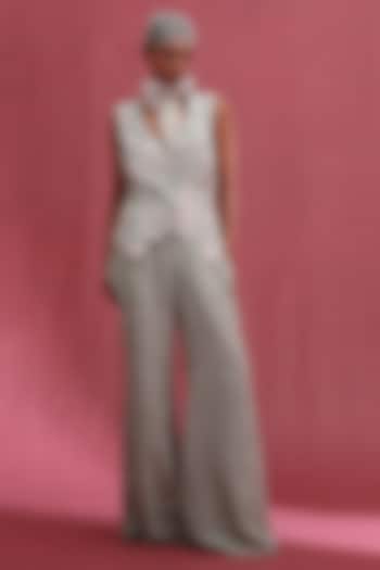 Mint Muslin & Muslin slub Embellished Waistcoat Set by URMIL at Pernia's Pop Up Shop