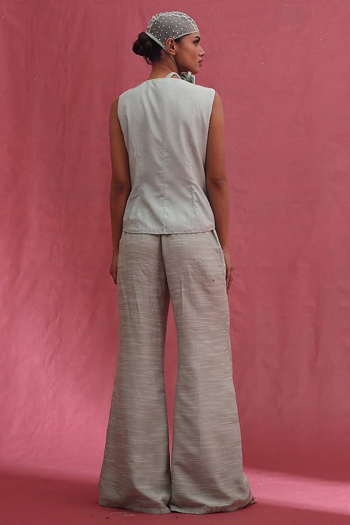 Mint Muslin & Muslin slub Embellished Waistcoat Set by URMIL at Pernia's Pop Up Shop