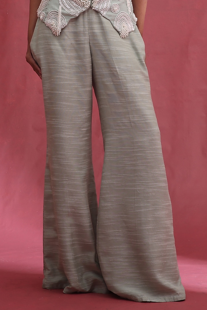 Mint Muslin & Muslin slub Embellished Waistcoat Set by URMIL at Pernia's Pop Up Shop