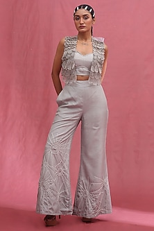 Ice-Colored Organza & Silk Embroidered Jacket Set by URMIL-POPULAR PRODUCTS AT STORE