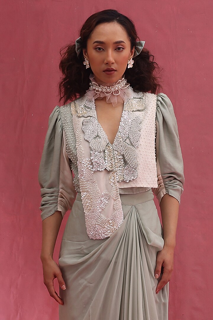 Mint Tabby & Russian Silk Skirt Set by URMIL at Pernia's Pop Up Shop