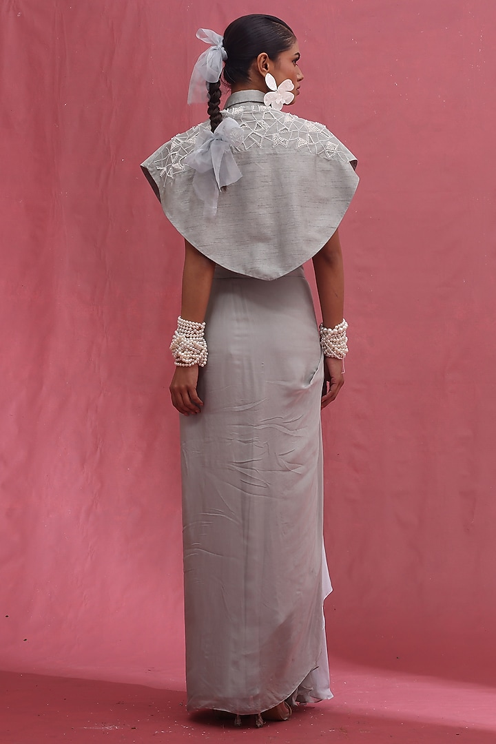 Ice-Colored Raw Silk & Tabby Skirt Set by URMIL at Pernia's Pop Up Shop