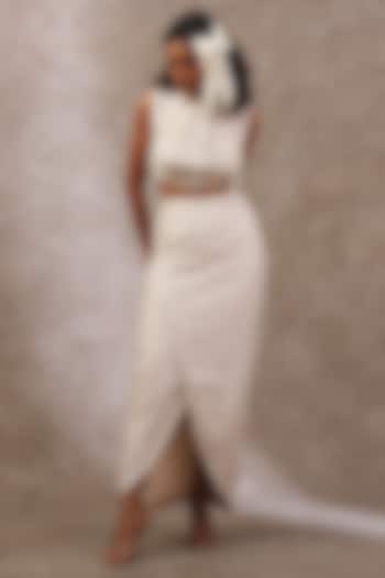 Beige Tissue Skirt Set by URMIL at Pernia's Pop Up Shop