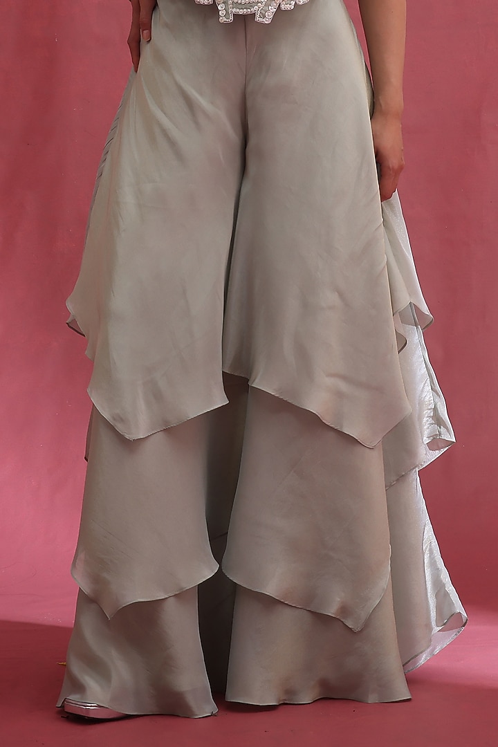Mint Silk & Tissue Hand Embroidered Cape Set by URMIL at Pernia's Pop Up Shop