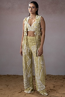 Sage Dola Hand Embroidered Pant Set by URMIL-POPULAR PRODUCTS AT STORE