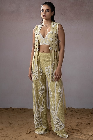 Sage Dola Hand Embroidered Pant Set by URMIL