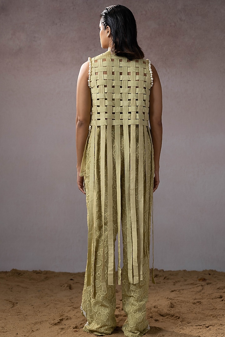 Sage Dola Hand Embroidered Pant Set by URMIL at Pernia's Pop Up Shop