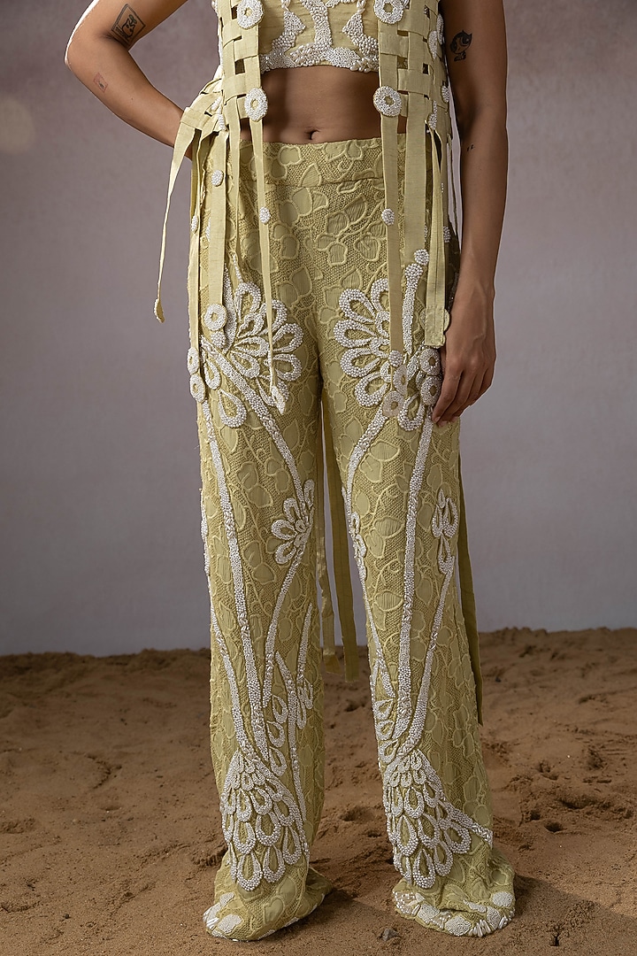 Sage Dola Hand Embroidered Pant Set by URMIL at Pernia's Pop Up Shop
