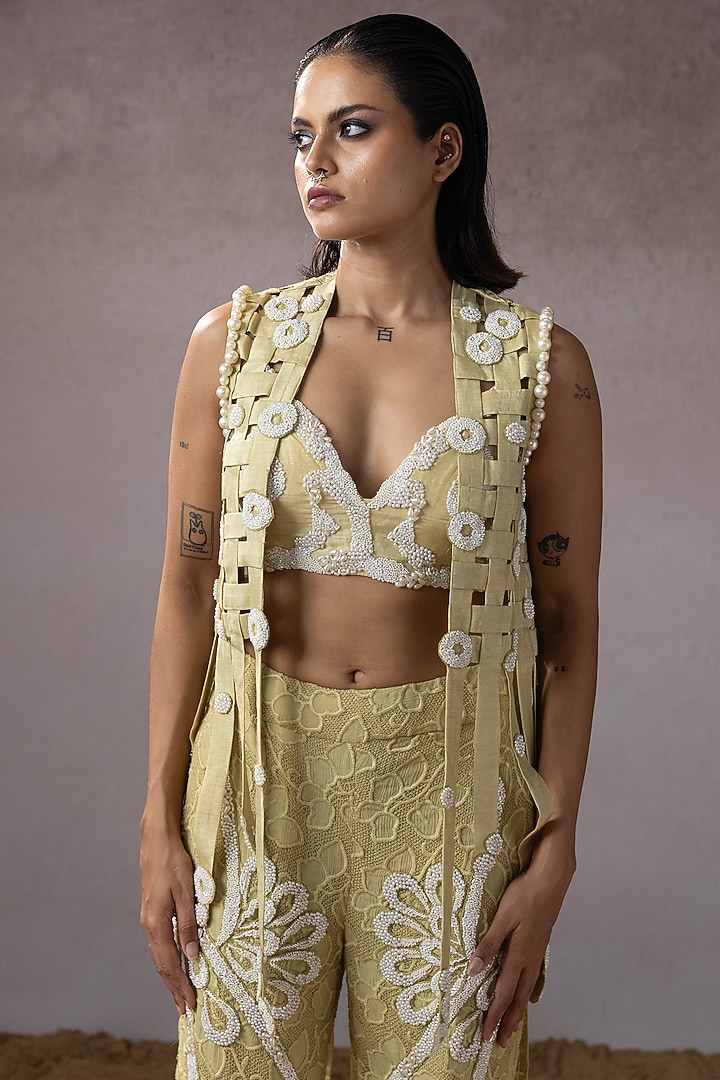 Sage Dola Hand Embroidered Pant Set by URMIL at Pernia's Pop Up Shop