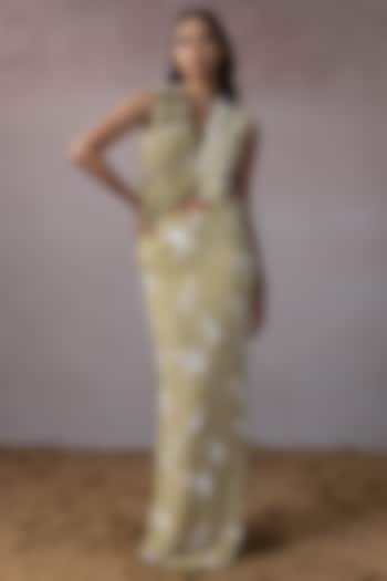 Sage Dola & Silk Hand Embroidered Skirt Set by URMIL at Pernia's Pop Up Shop