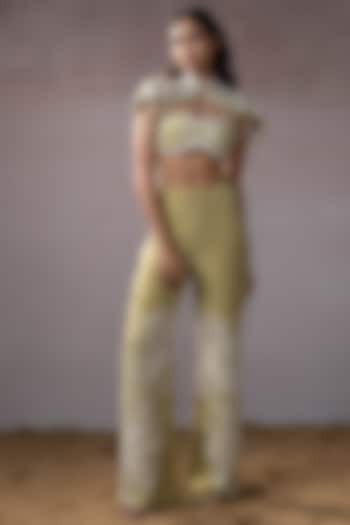 Sage Organza & Tissue Hand Embroidered Shoulder Cape Set by URMIL at Pernia's Pop Up Shop