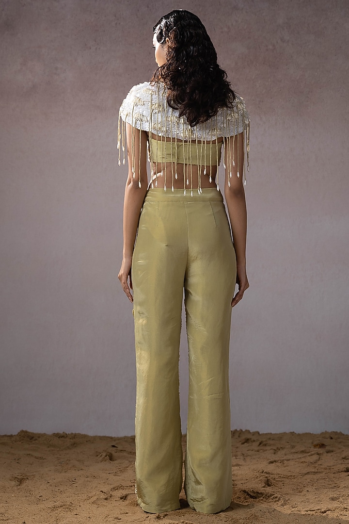 Sage Organza & Tissue Hand Embroidered Shoulder Cape Set by URMIL at Pernia's Pop Up Shop