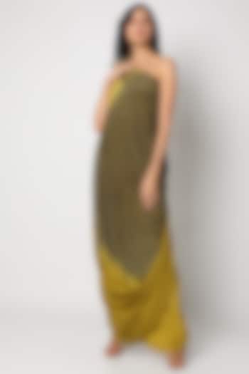 Olive Green Draped Gown by Urban Pataka