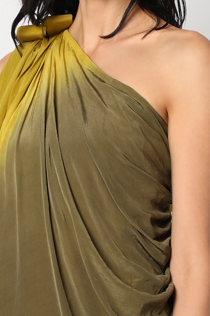 Olive Green Draped Gown by Urban Pataka at Pernia's Pop Up Shop