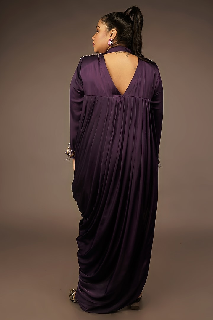 Purple Satin Draped Vacation Dress by Urban Pataka at Pernia's Pop Up Shop