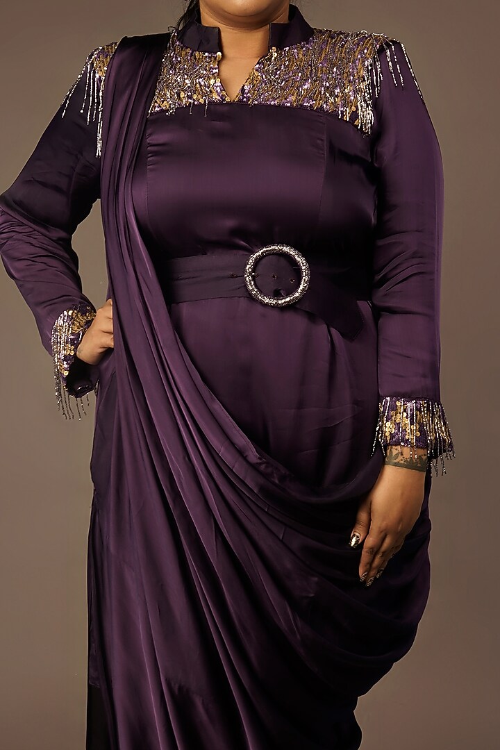 Purple Satin Draped Vacation Dress by Urban Pataka at Pernia's Pop Up Shop