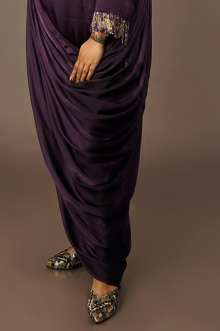 Purple Satin Draped Vacation Dress by Urban Pataka at Pernia's Pop Up Shop