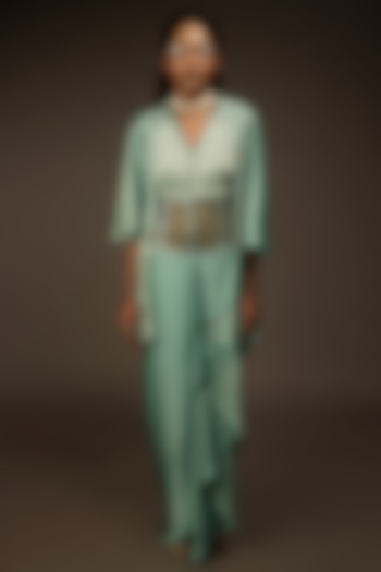 Mint Embroidered Dress With Jacket by Urban Pataka