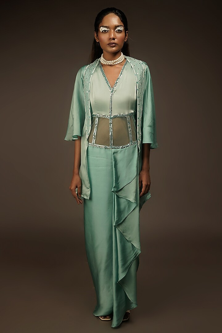 Mint Embroidered Dress With Jacket by Urban Pataka at Pernia's Pop Up Shop