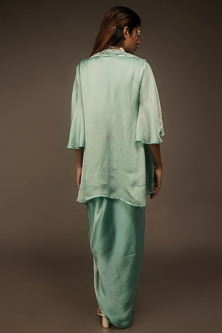 Mint Embroidered Vacation Dress With Jacket by Urban Pataka at Pernia's Pop Up Shop