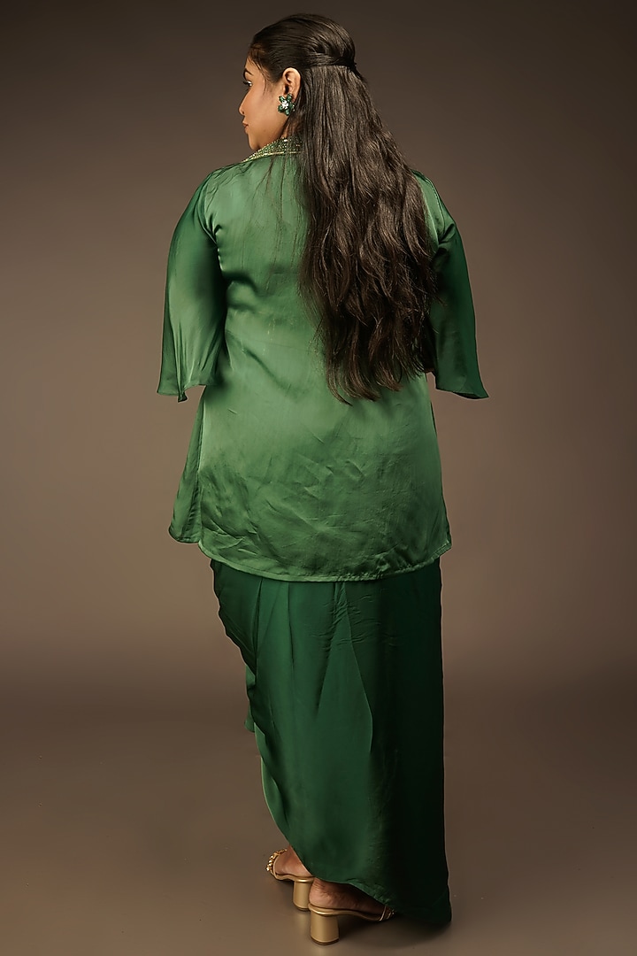 Emerald Green Embroidered Vacation Dress With Jacket by Urban Pataka at Pernia's Pop Up Shop