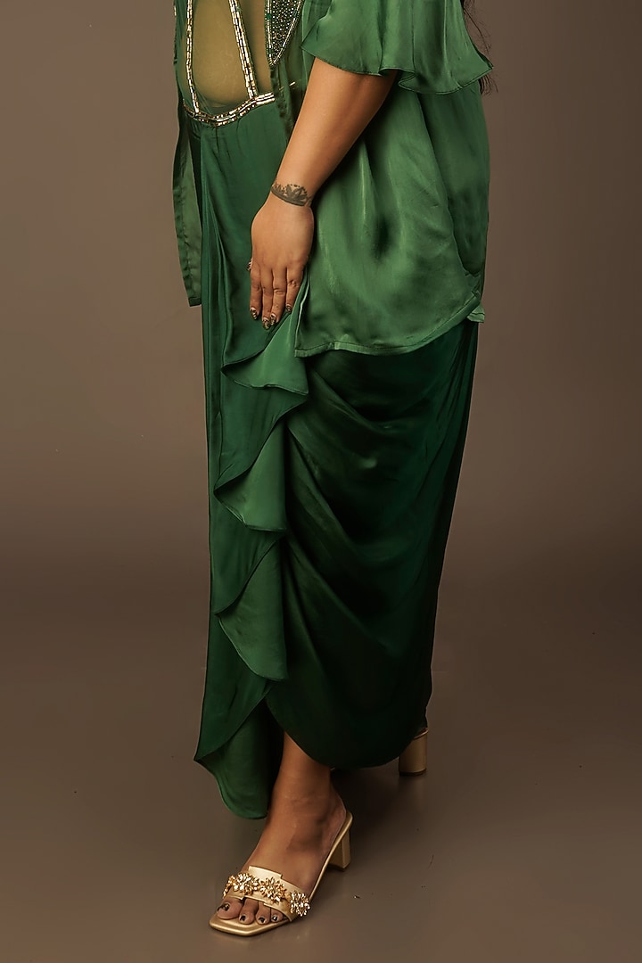 Emerald Green Embroidered Vacation Dress With Jacket by Urban Pataka at Pernia's Pop Up Shop