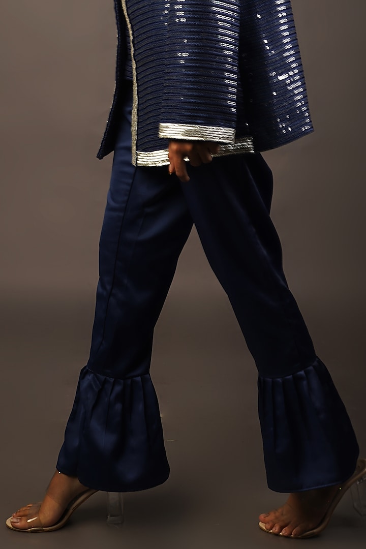 Blue Resham Sequins Jacket Set by Urban Pataka at Pernia's Pop Up Shop